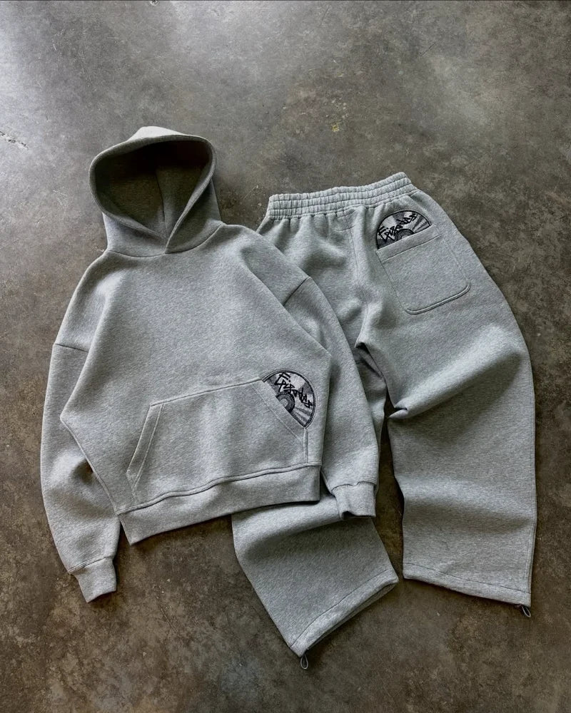 High street hip-hop men suit fashionable and popular embroidered design pullovers Gothic Harajuku loose casuel suit tracksuit