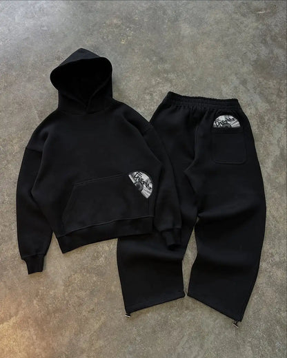 High street hip-hop men suit fashionable and popular embroidered design pullovers Gothic Harajuku loose casuel suit tracksuit