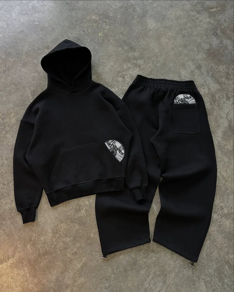 High street hip-hop men suit fashionable and popular embroidered design pullovers Gothic Harajuku loose casuel suit tracksuit